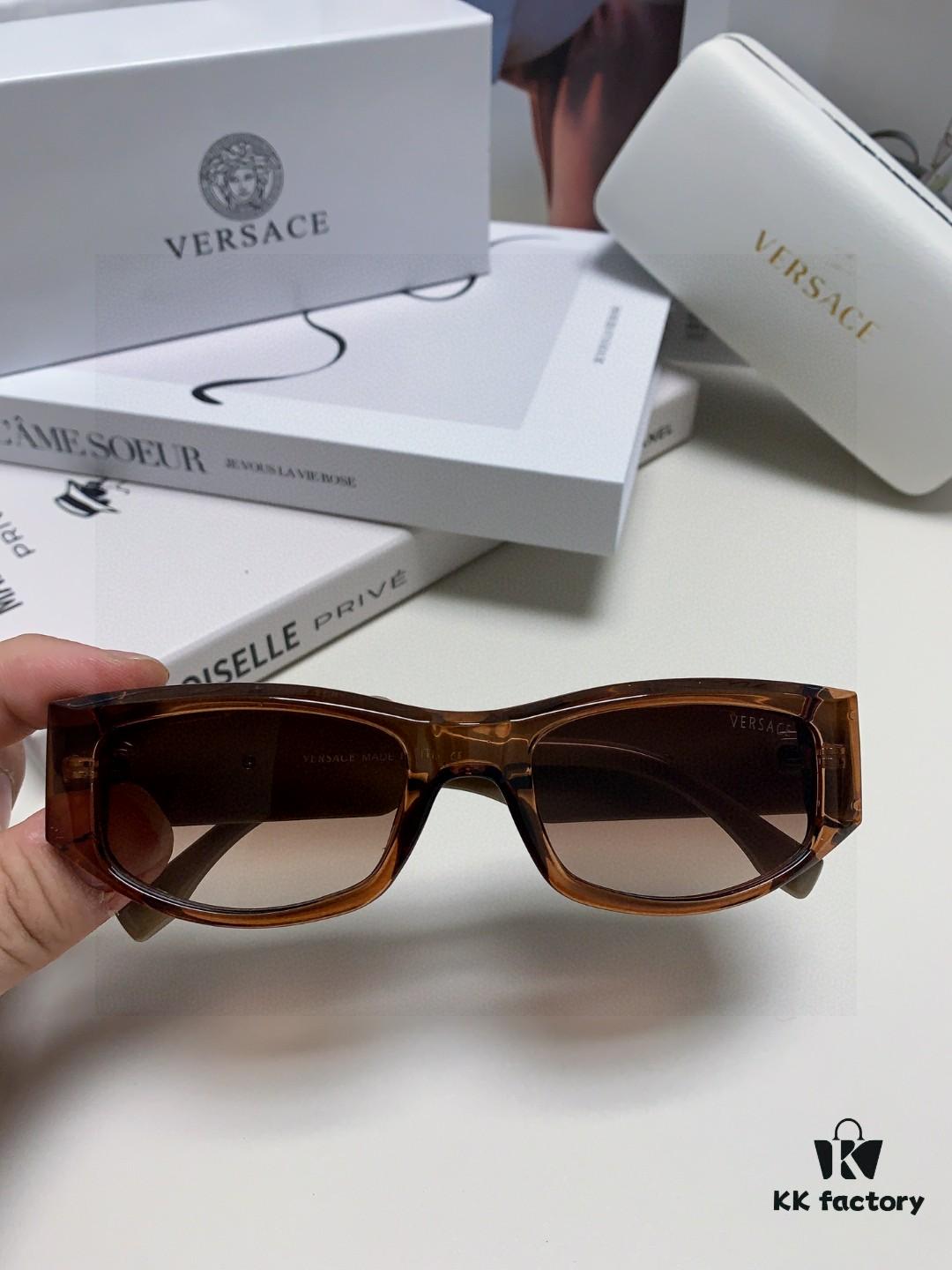 Versace 2025 New Arrival Small-Frame Sunglasses for Women, Stylish Letter Logo Unisex Square Sunglasses, Vintage-Inspired Designer Eyewear