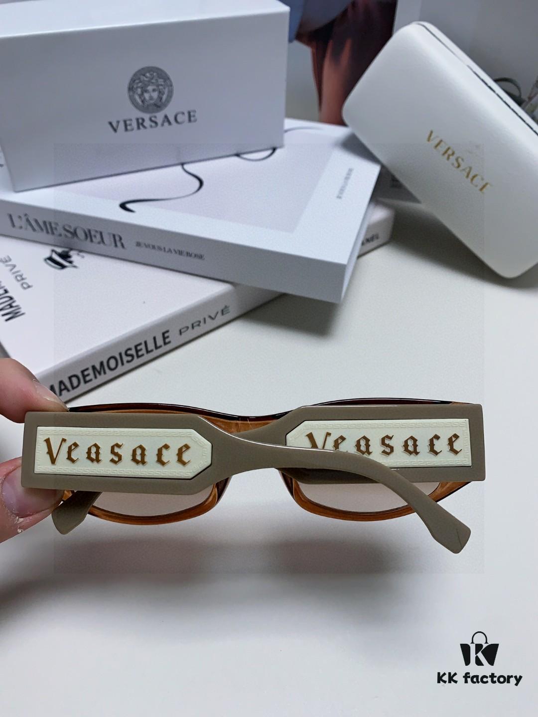 Versace 2025 New Arrival Small-Frame Sunglasses for Women, Stylish Letter Logo Unisex Square Sunglasses, Vintage-Inspired Designer Eyewear