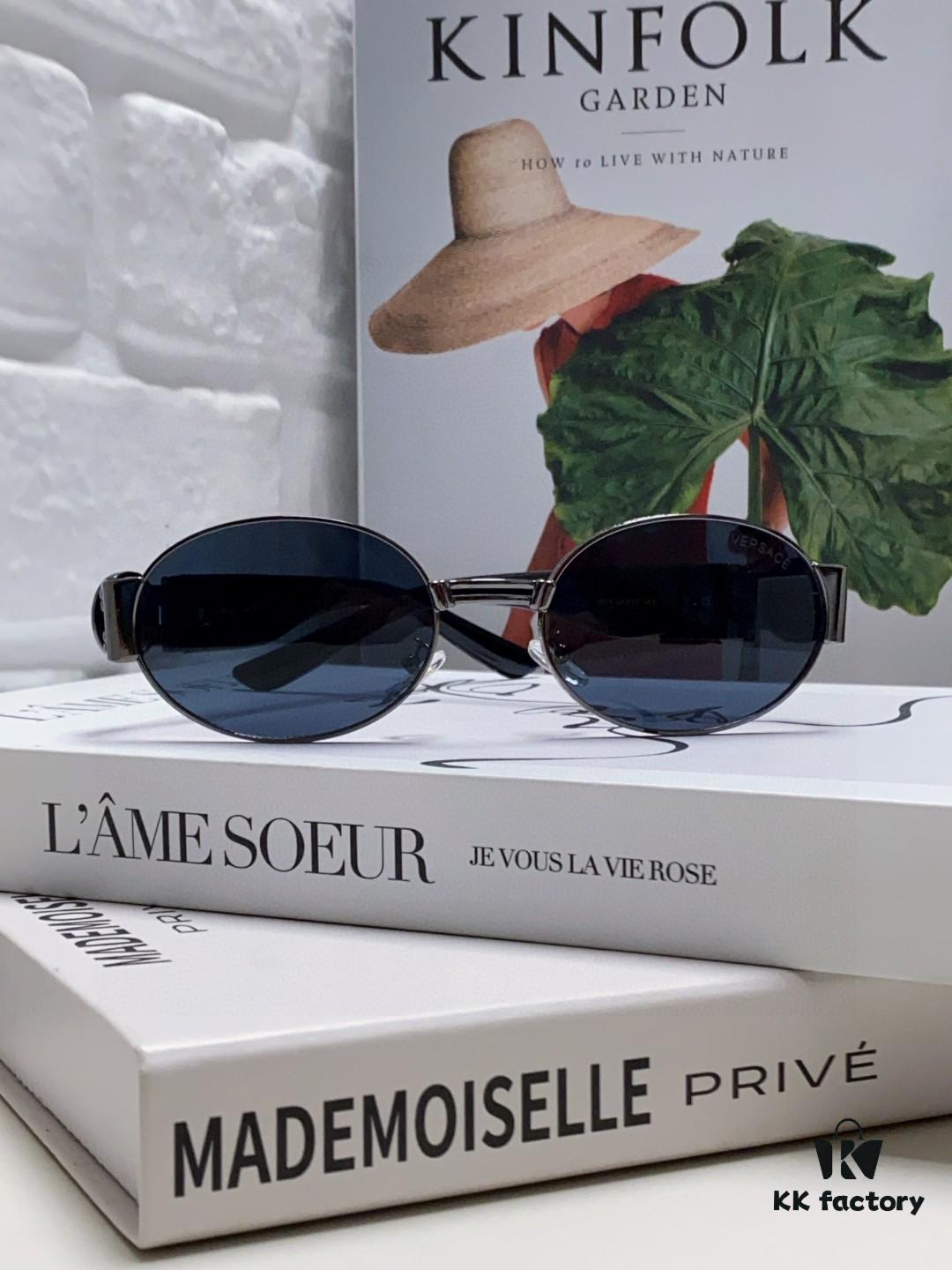 Versace New Retro Oval Sunglasses, Fashionable Unisex Sun Glasses, European and American Celebrity Style