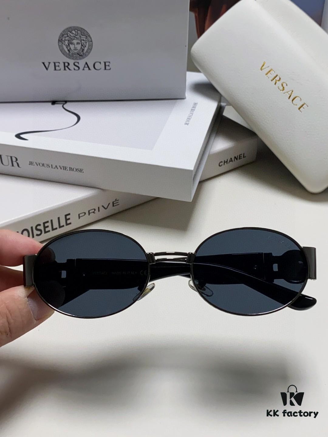 Versace New Retro Oval Sunglasses, Fashionable Unisex Sun Glasses, European and American Celebrity Style