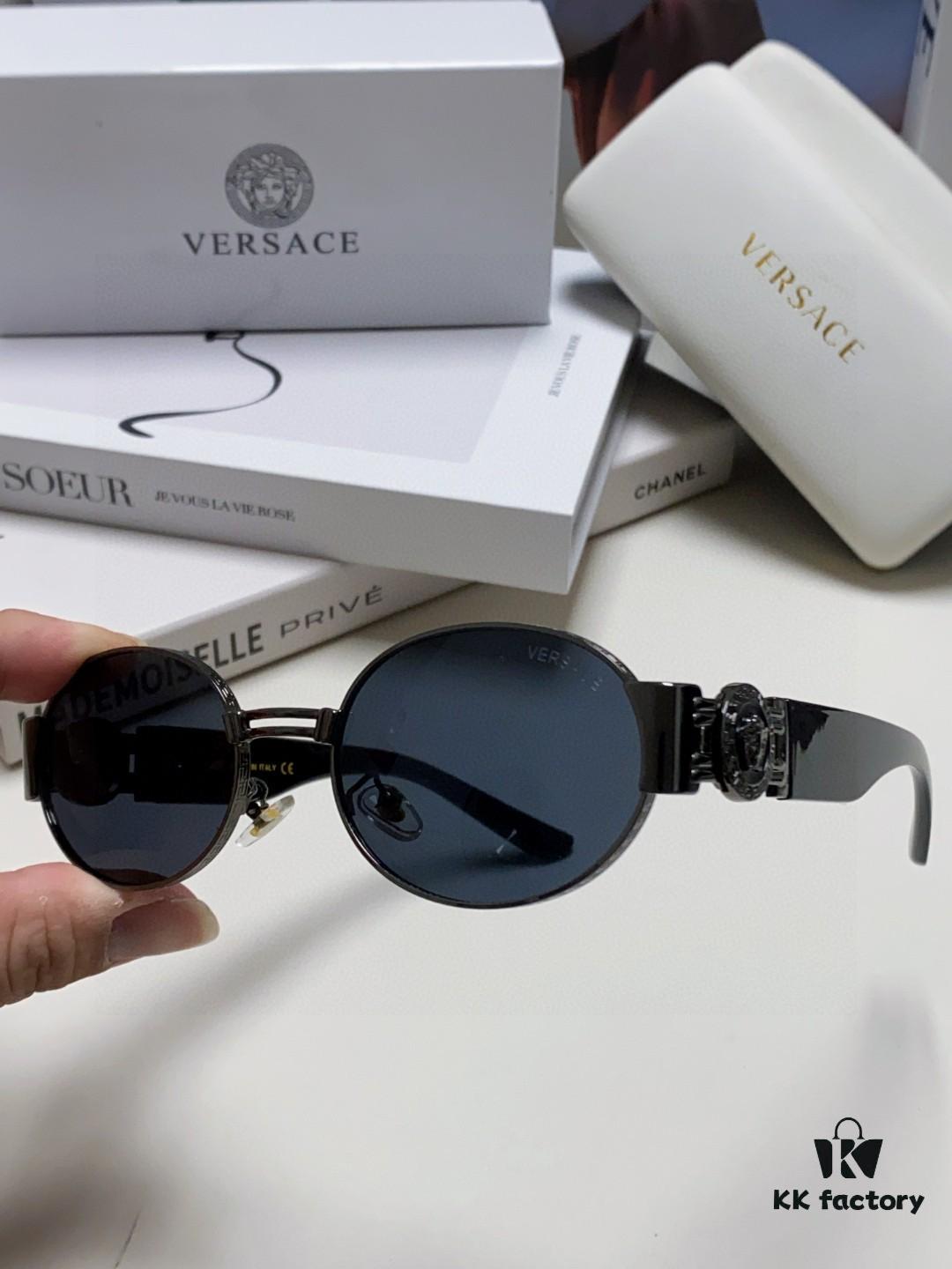 Versace New Retro Oval Sunglasses, Fashionable Unisex Sun Glasses, European and American Celebrity Style