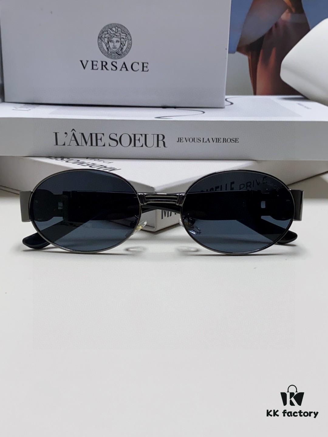 Versace New Retro Oval Sunglasses, Fashionable Unisex Sun Glasses, European and American Celebrity Style