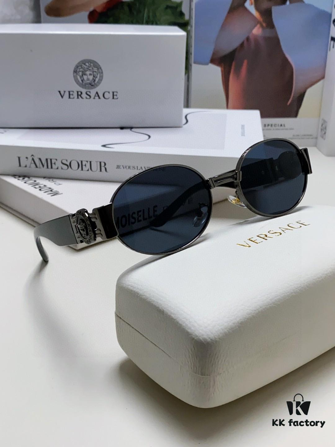 Versace New Retro Oval Sunglasses, Fashionable Unisex Sun Glasses, European and American Celebrity Style