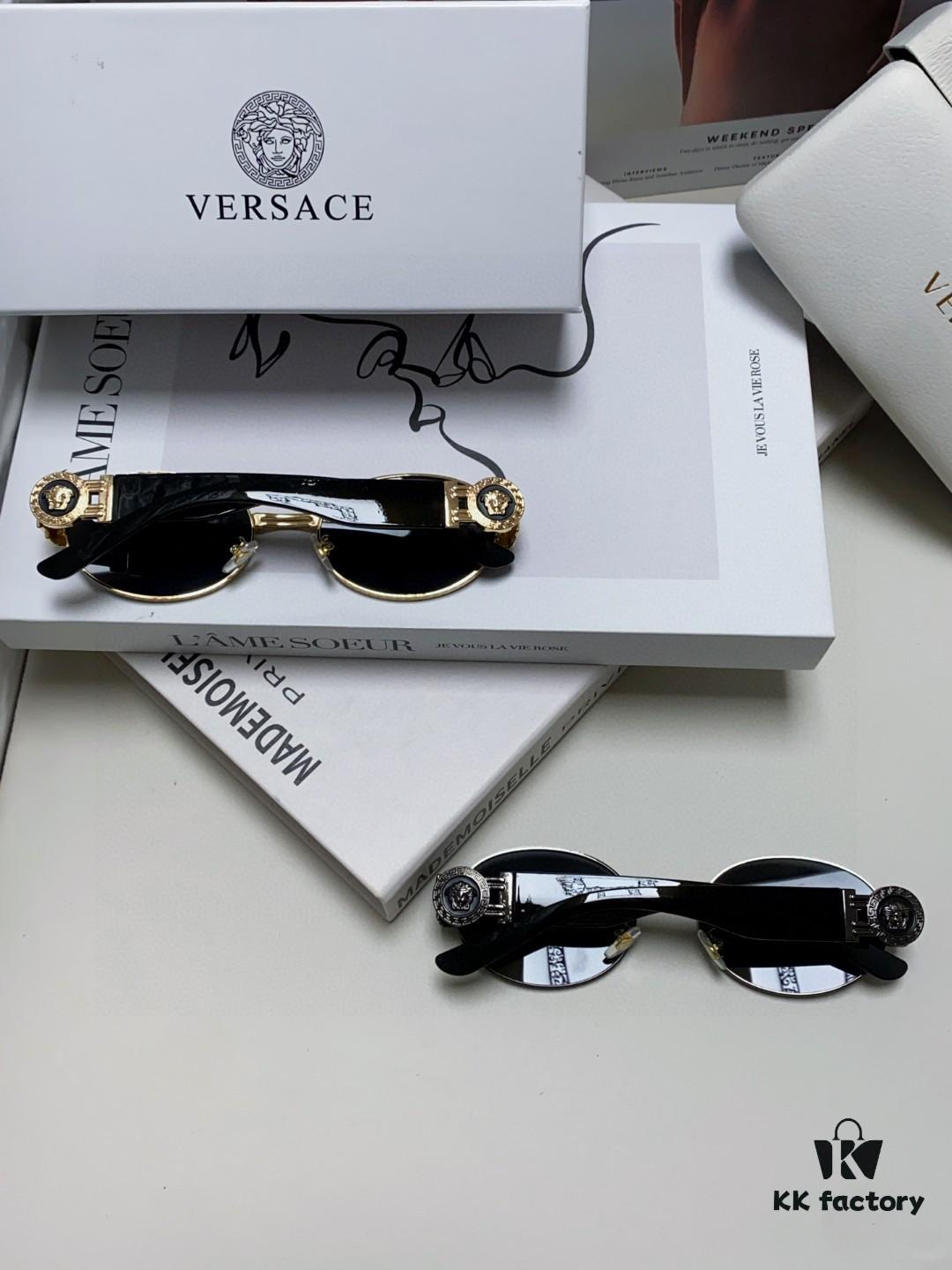 Versace New Retro Oval Sunglasses, Fashionable Unisex Sun Glasses, European and American Celebrity Style
