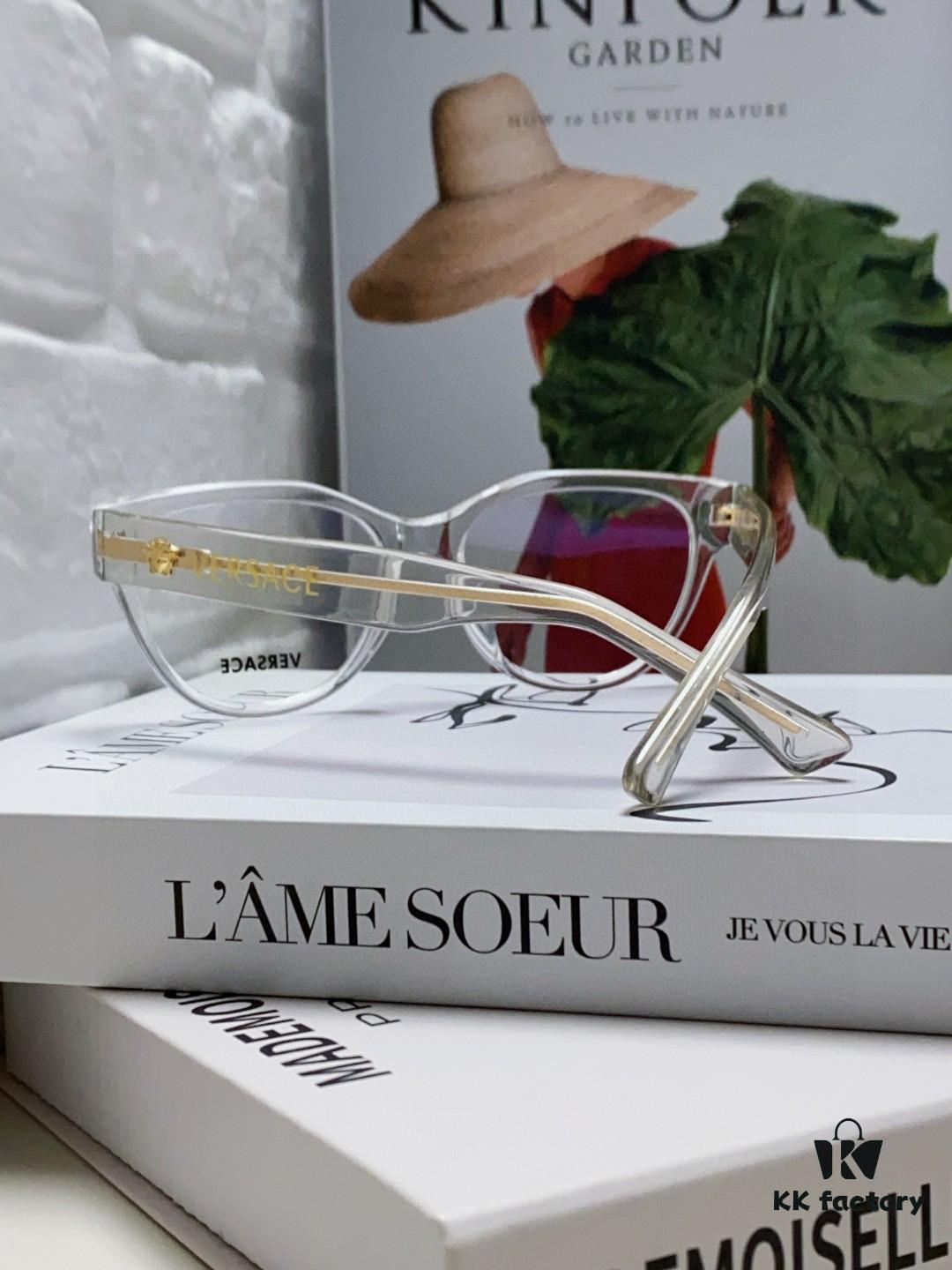 VERSACE 2025 New Arrival Eyeglass Frame Round Transparent Full-Rim Fashion Women's Glasses for Prescription Lenses, Sunglasses