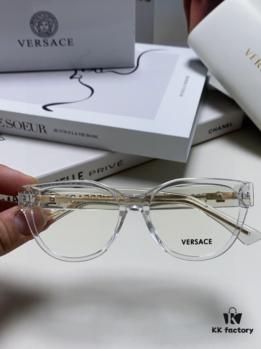 VERSACE 2025 New Arrival Eyeglass Frame Round Transparent Full-Rim Fashion Women's Glasses for Prescription Lenses, Sunglasses
