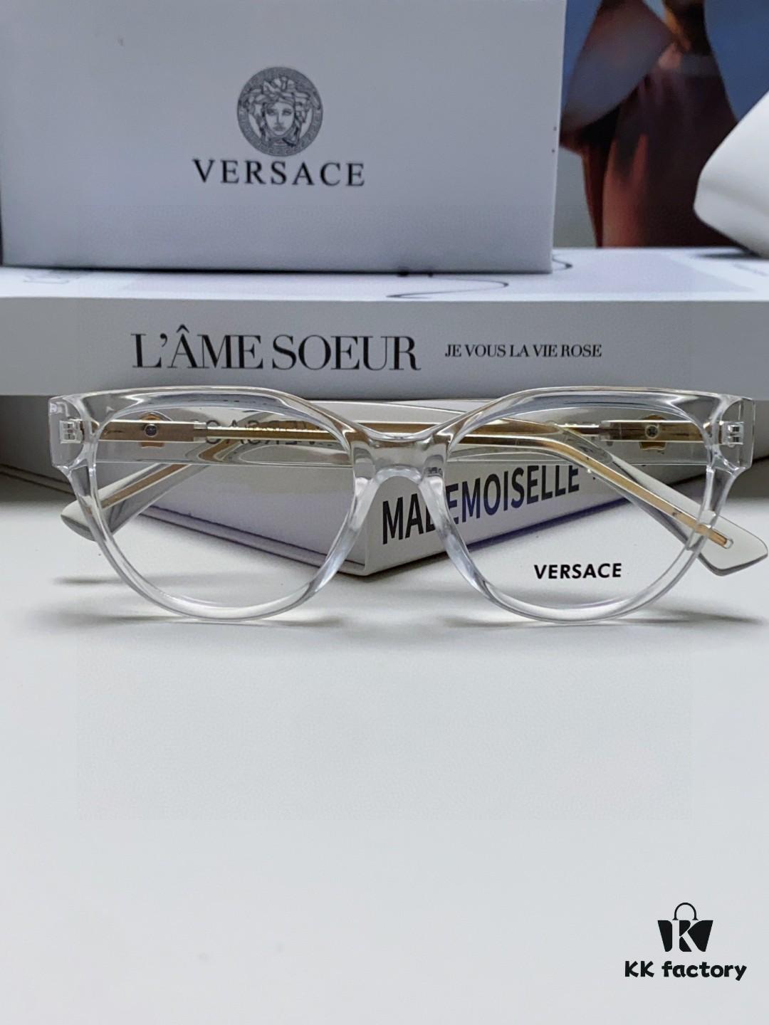 VERSACE 2025 New Arrival Eyeglass Frame Round Transparent Full-Rim Fashion Women's Glasses for Prescription Lenses, Sunglasses