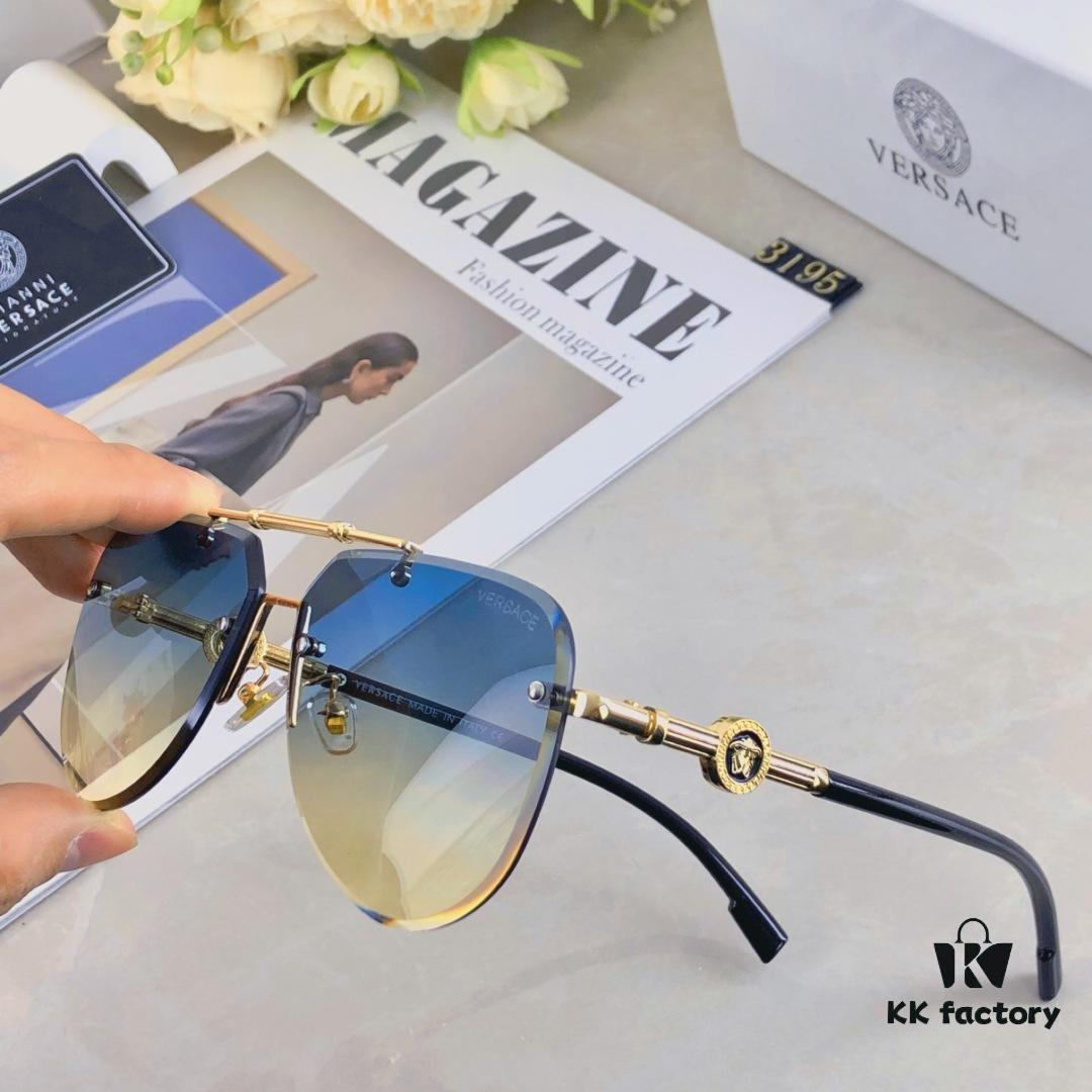 Versace 2025 New Arrival Classic Metal Frameless Men's Sunglasses, Fashionable UV-Protective Driving Shades