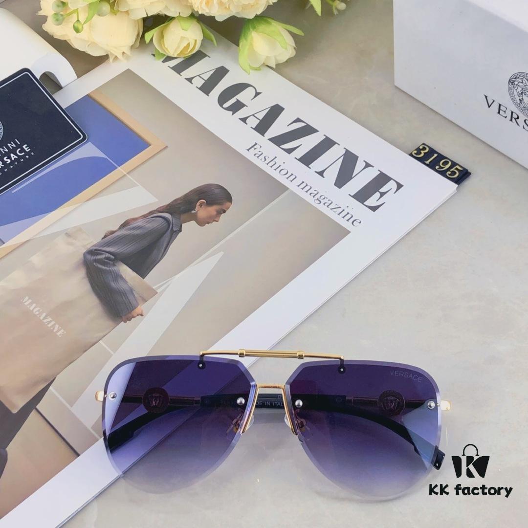 Versace 2025 New Arrival Classic Metal Frameless Men's Sunglasses, Fashionable UV-Protective Driving Shades