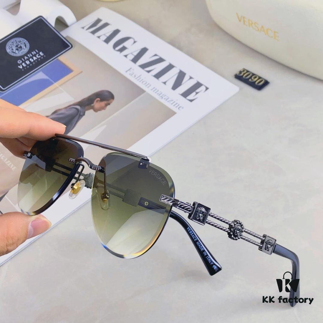 Versace European and American Style Double-Bridge Frameless Sunglasses, INS High-End Fashionable Influencer Street Snap Frog Sunglasses