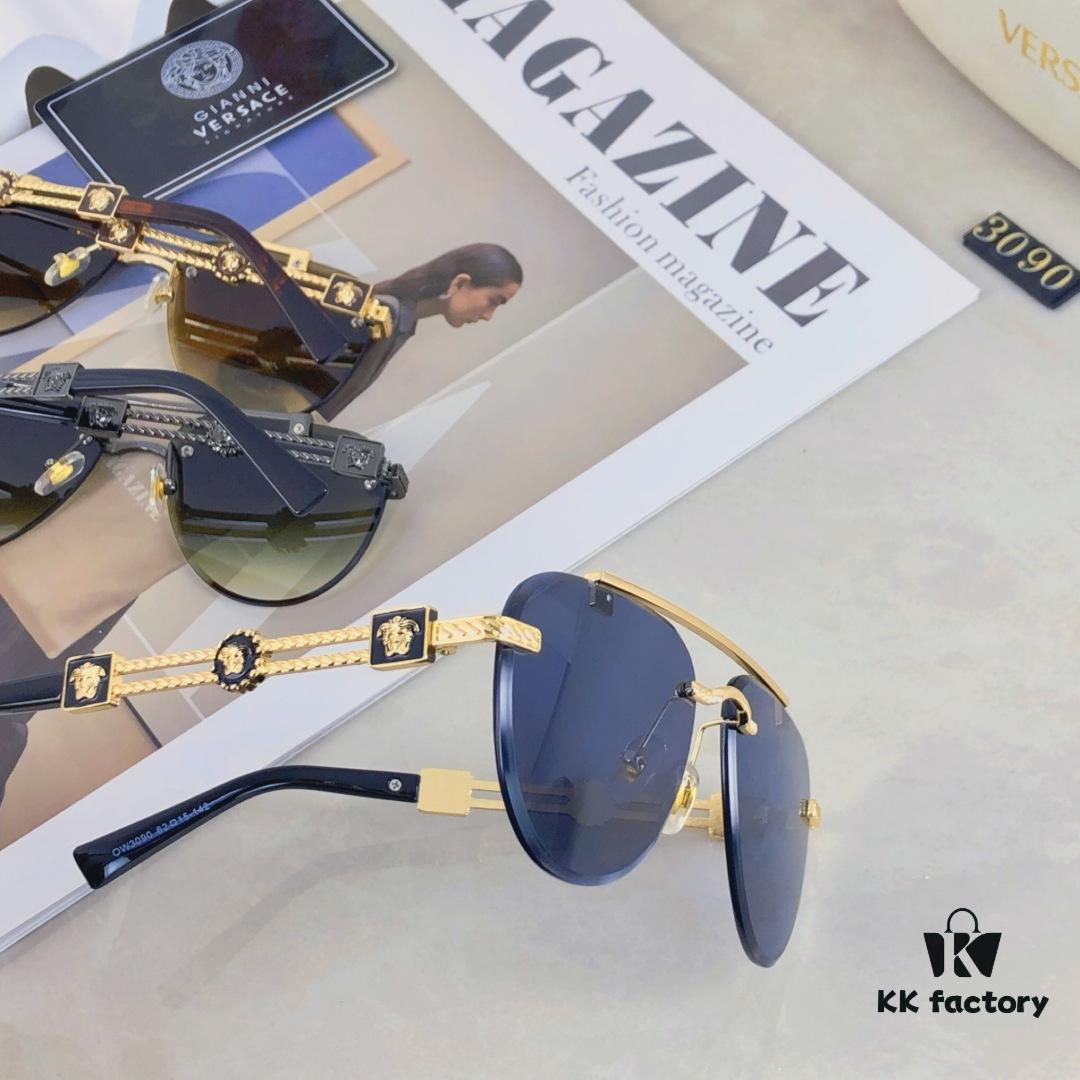 Versace European and American Style Double-Bridge Frameless Sunglasses, INS High-End Fashionable Influencer Street Snap Frog Sunglasses