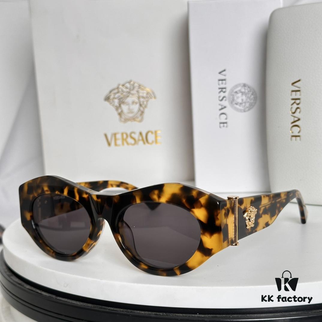 VERSACE Elliptical Design Sunglasses with Golden Medusa Studs and Columnar Temples