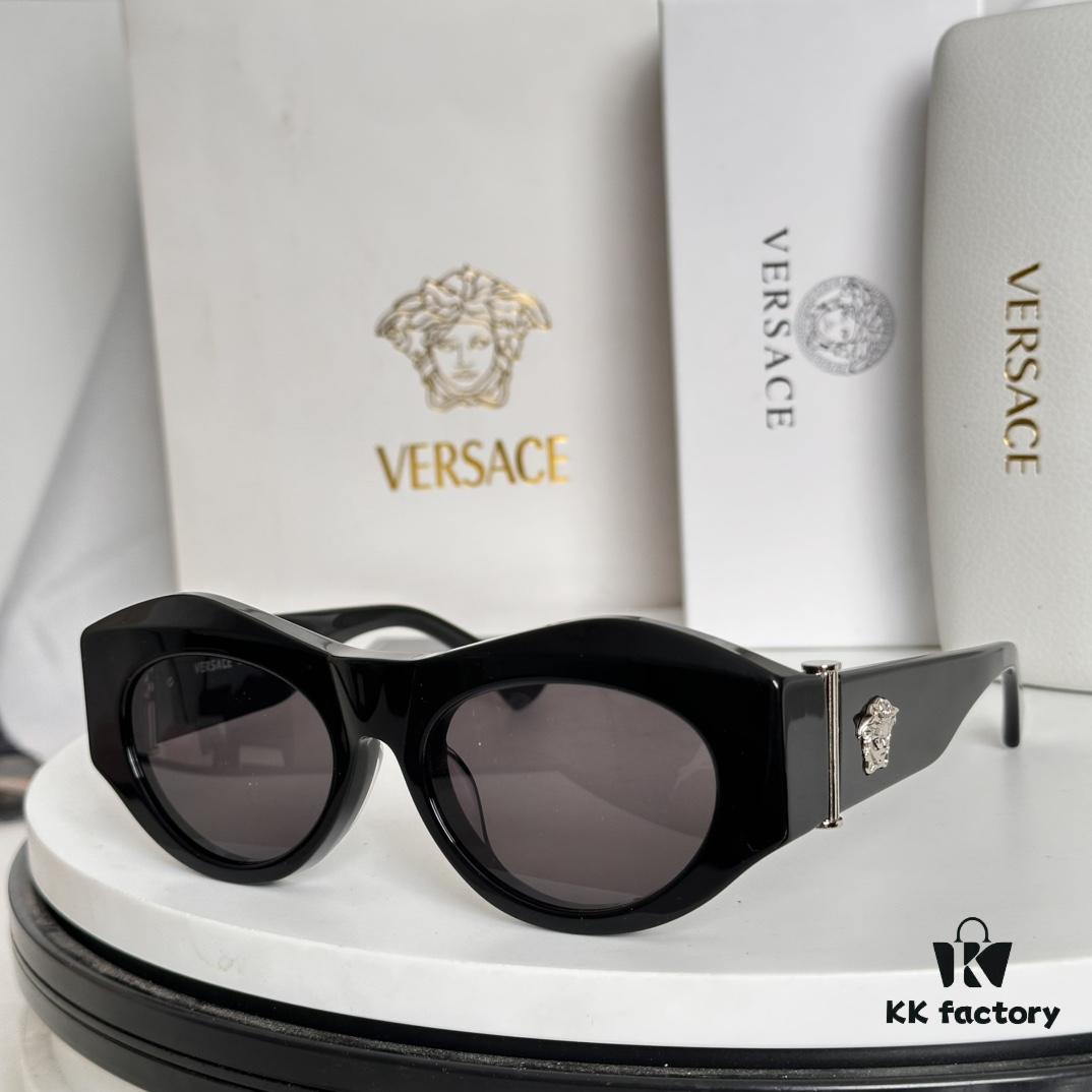 VERSACE Elliptical Design Sunglasses with Golden Medusa Studs and Columnar Temples