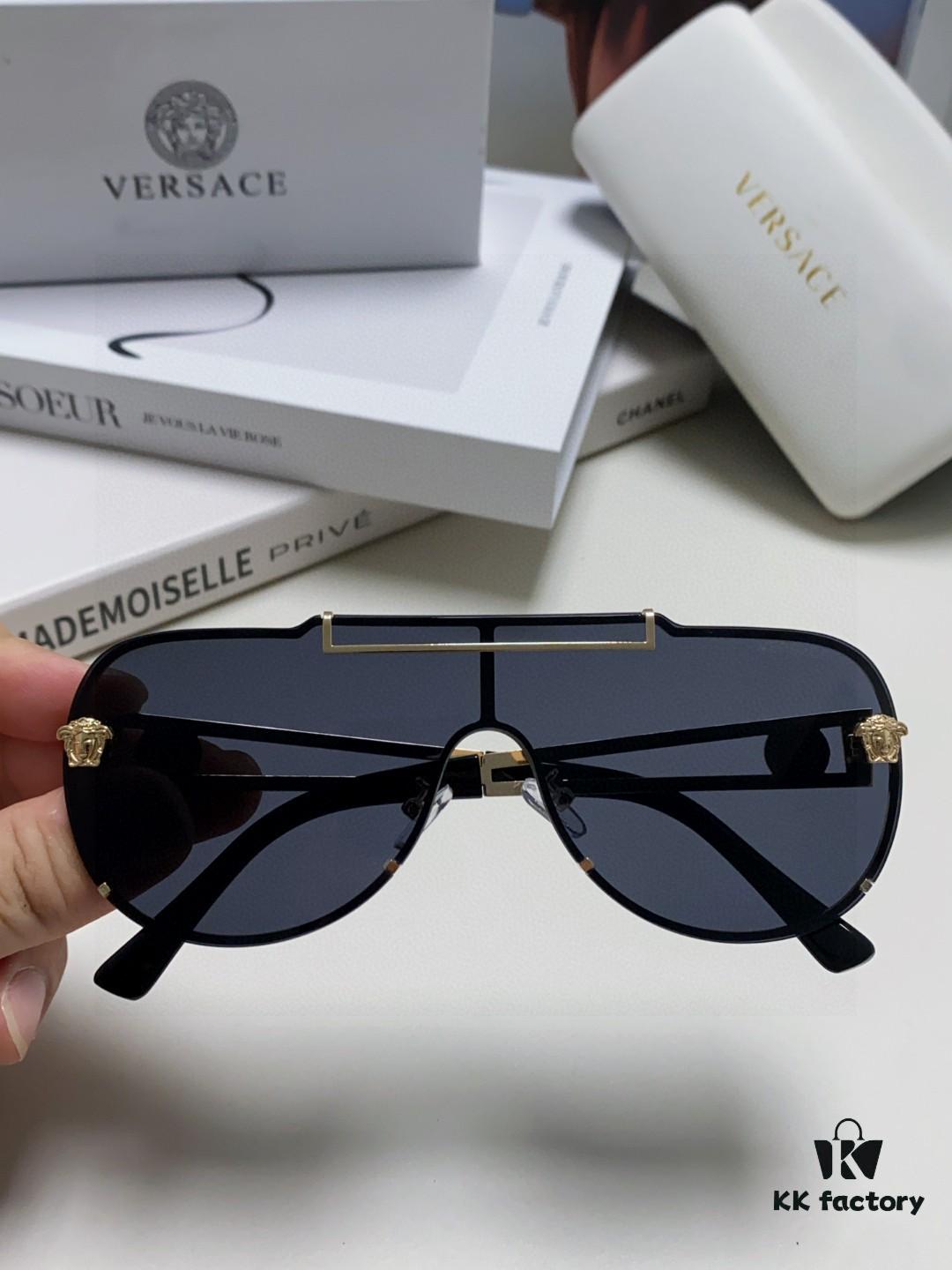Versace 2024 New Trendy Oversized Letter Sunglasses for Women, UV-Protective One-Piece Logo Lens, Unisex Stylish Sunglasses