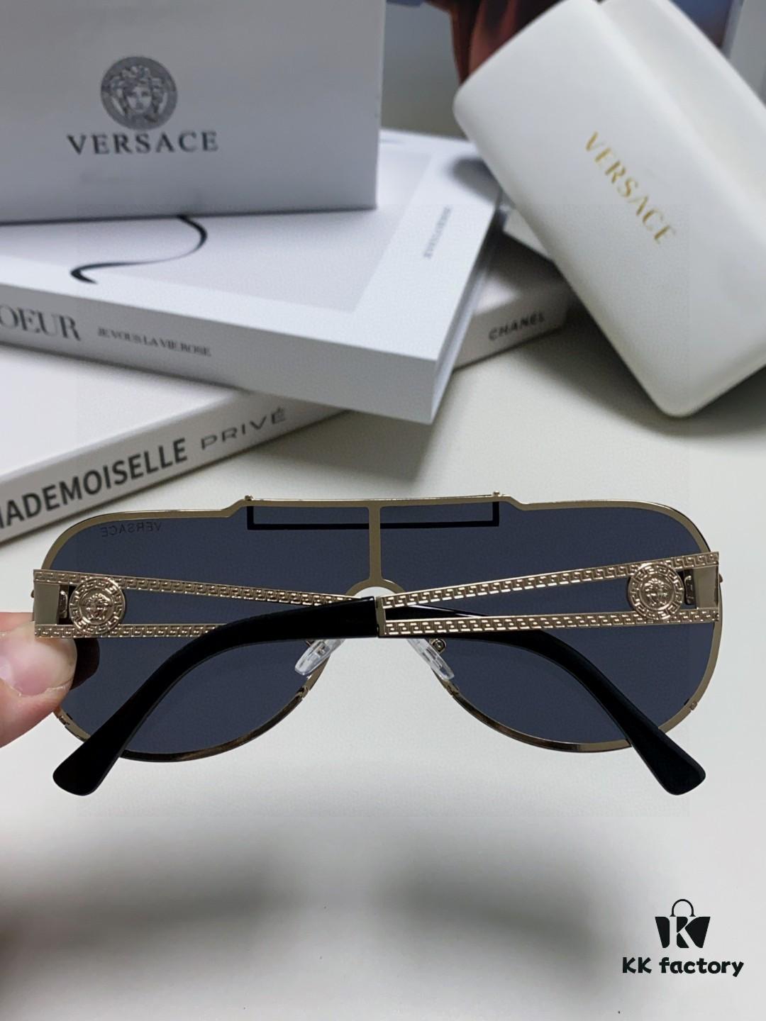Versace 2024 New Trendy Oversized Letter Sunglasses for Women, UV-Protective One-Piece Logo Lens, Unisex Stylish Sunglasses