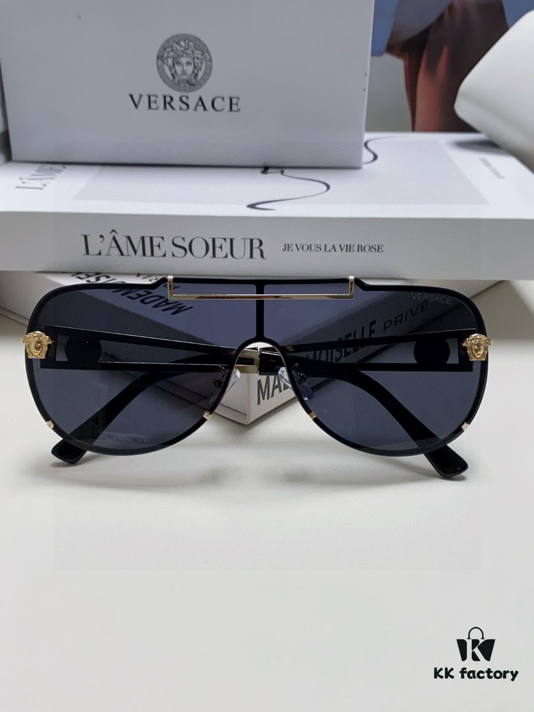 Versace 2024 New Trendy Oversized Letter Sunglasses for Women, UV-Protective One-Piece Logo Lens, Unisex Stylish Sunglasses
