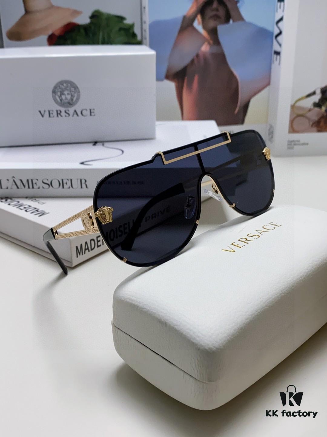Versace 2024 New Trendy Oversized Letter Sunglasses for Women, UV-Protective One-Piece Logo Lens, Unisex Stylish Sunglasses