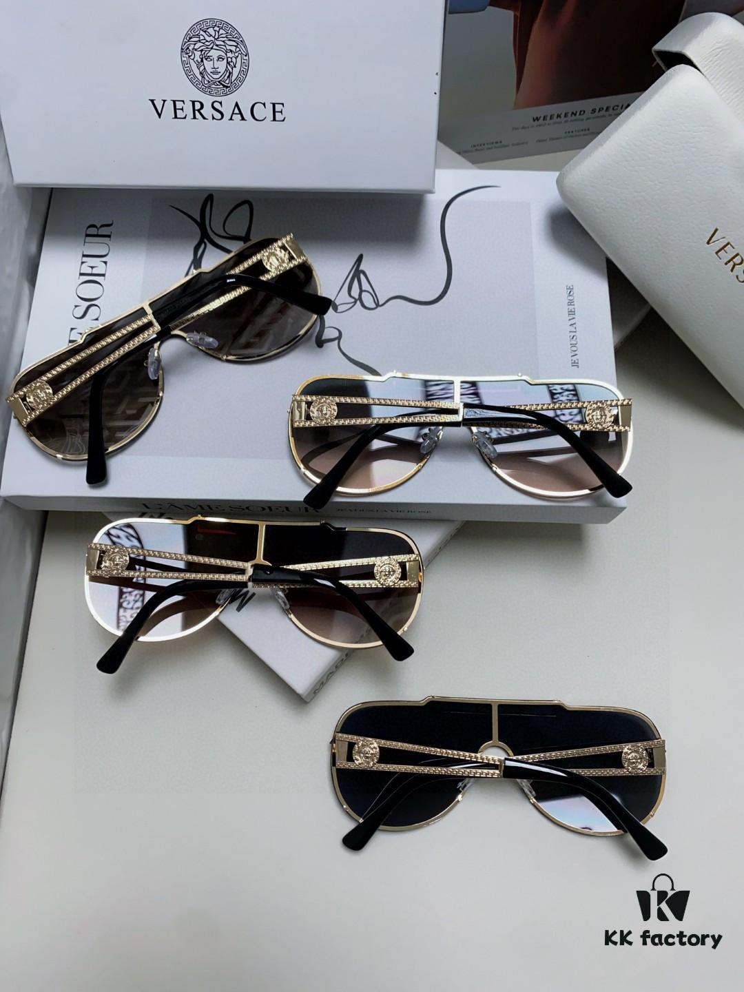 Versace 2024 New Trendy Oversized Letter Sunglasses for Women, UV-Protective One-Piece Logo Lens, Unisex Stylish Sunglasses