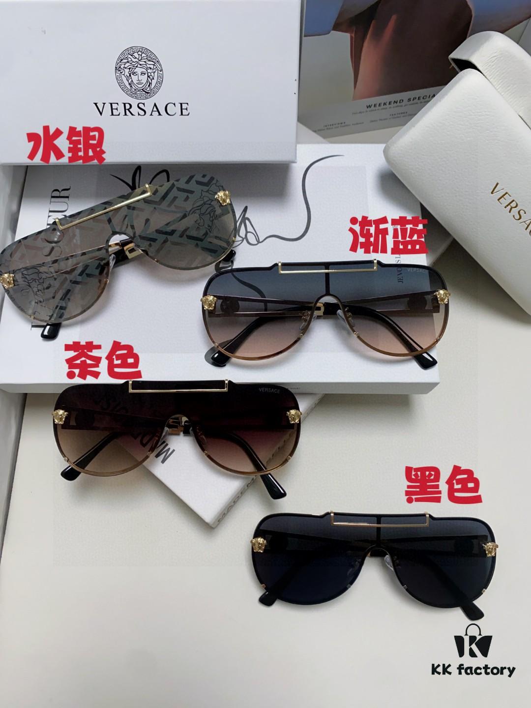 Versace 2024 New Trendy Oversized Letter Sunglasses for Women, UV-Protective One-Piece Logo Lens, Unisex Stylish Sunglasses