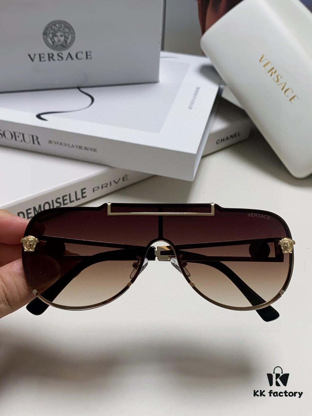 Versace 2024 New Fashion Oversized Letter Sunglasses for Women, UV-Protective One-Piece Tinted Lenses, Unisex Stylish Sun Glasses