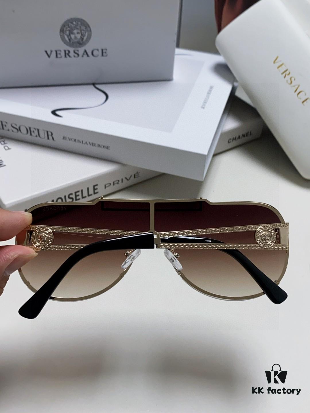 Versace 2024 New Fashion Oversized Letter Sunglasses for Women, UV-Protective One-Piece Tinted Lenses, Unisex Stylish Sun Glasses