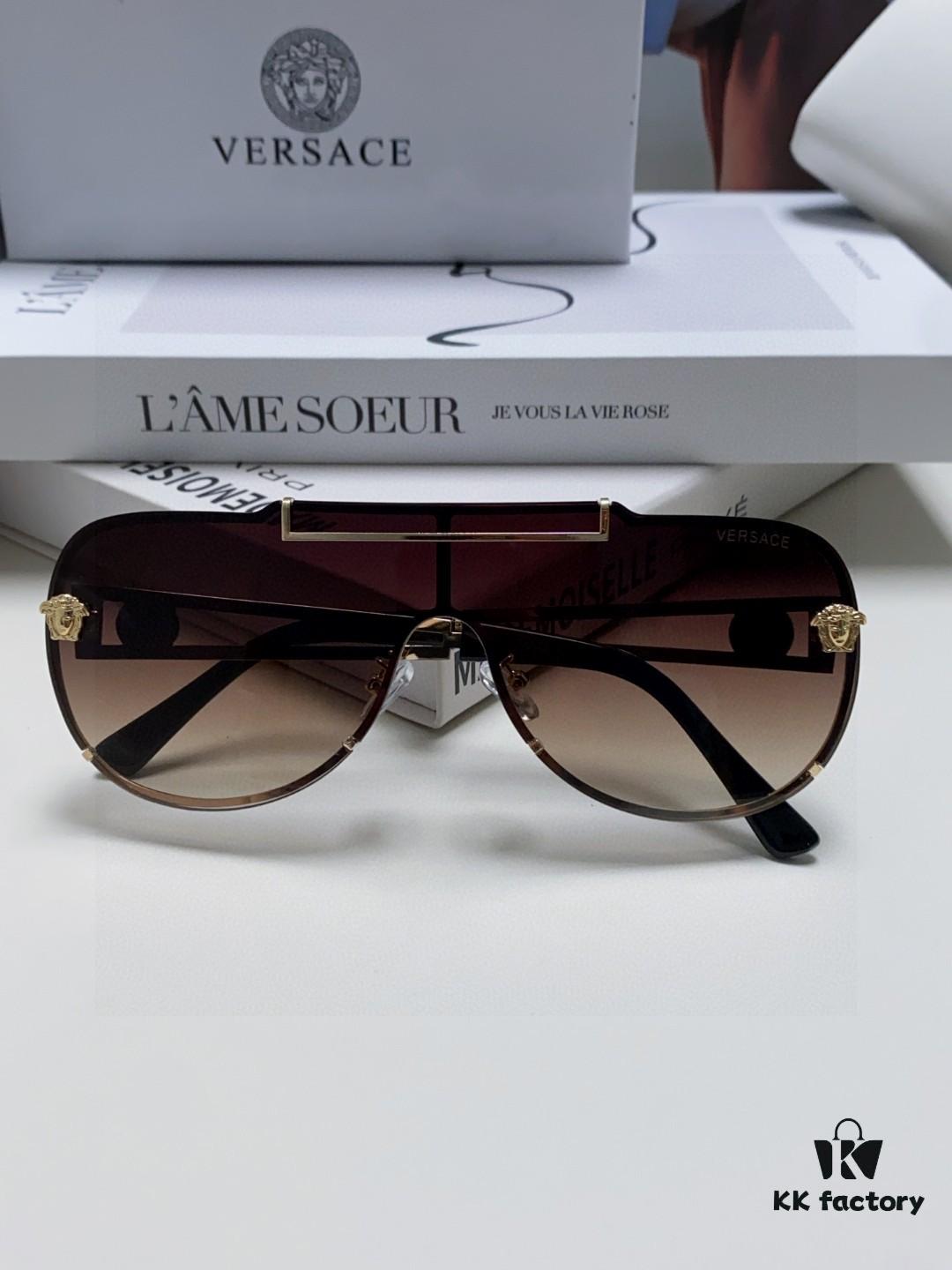 Versace 2024 New Fashion Oversized Letter Sunglasses for Women, UV-Protective One-Piece Tinted Lenses, Unisex Stylish Sun Glasses