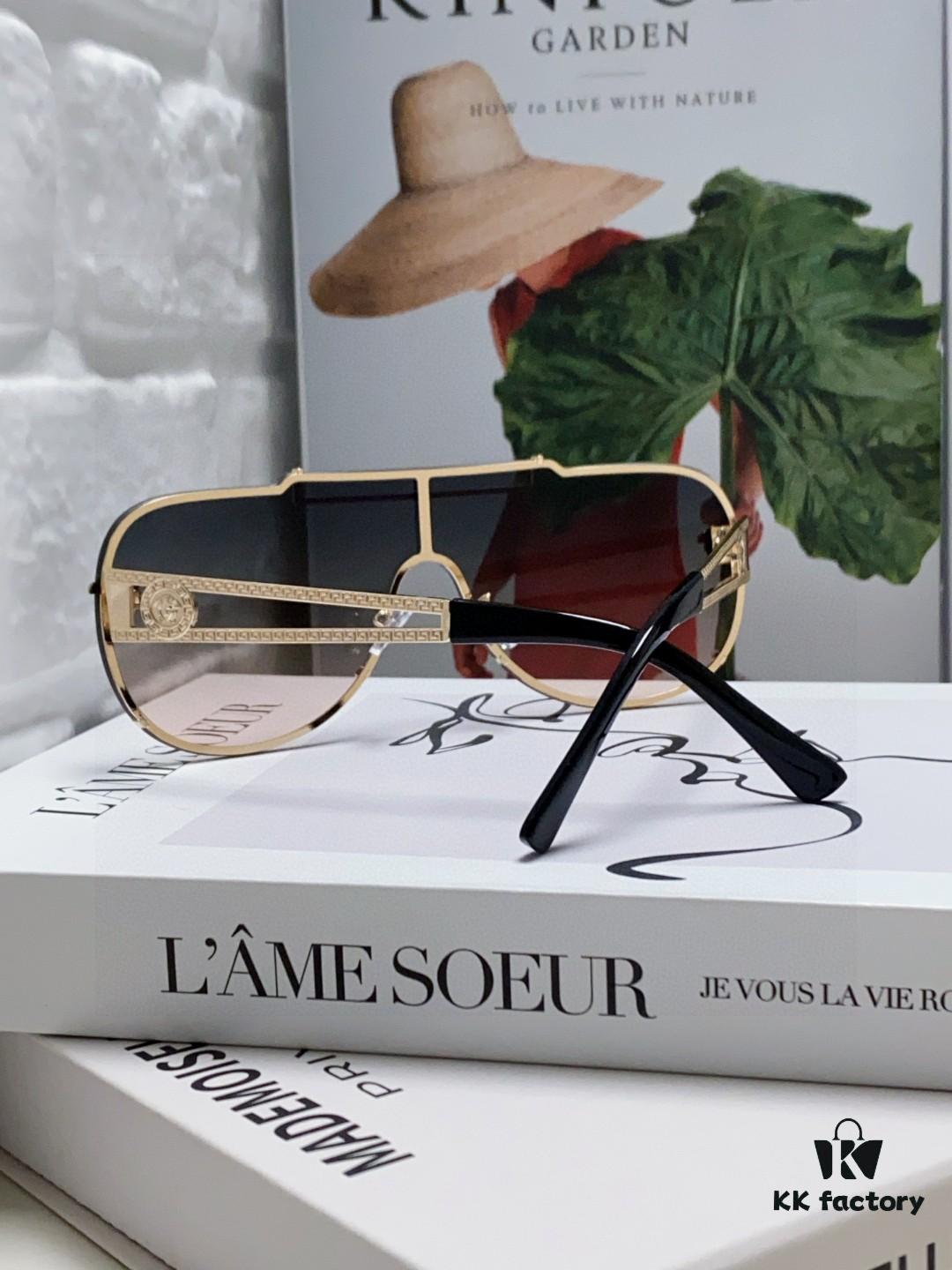 Versace 2024 New Fashion Oversized Letter Sunglasses for Women, UV-Protective One-Piece Tinted Lenses, Unisex Stylish Sun Glasses