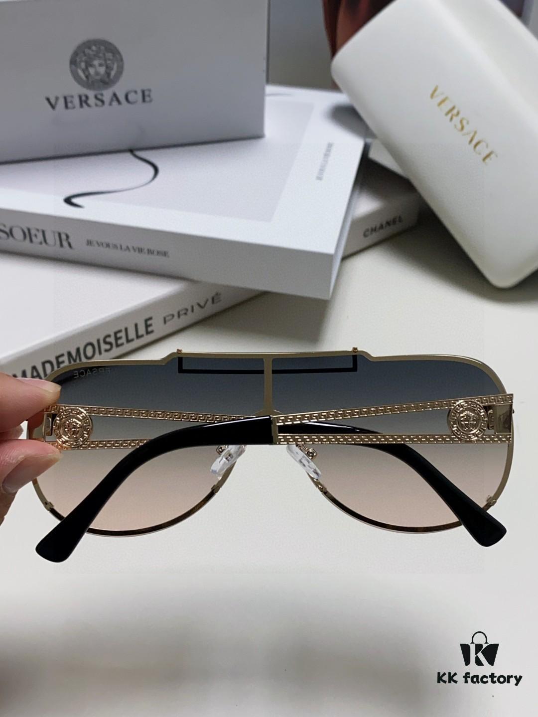 Versace 2024 New Fashion Oversized Letter Sunglasses for Women, UV-Protective One-Piece Tinted Lenses, Unisex Stylish Sun Glasses
