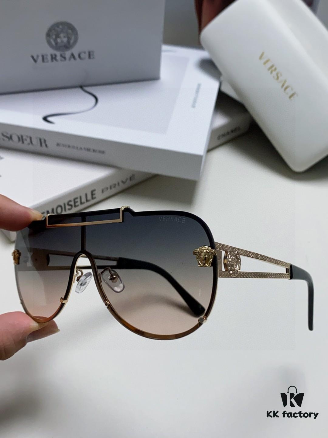 Versace 2024 New Fashion Oversized Letter Sunglasses for Women, UV-Protective One-Piece Tinted Lenses, Unisex Stylish Sun Glasses