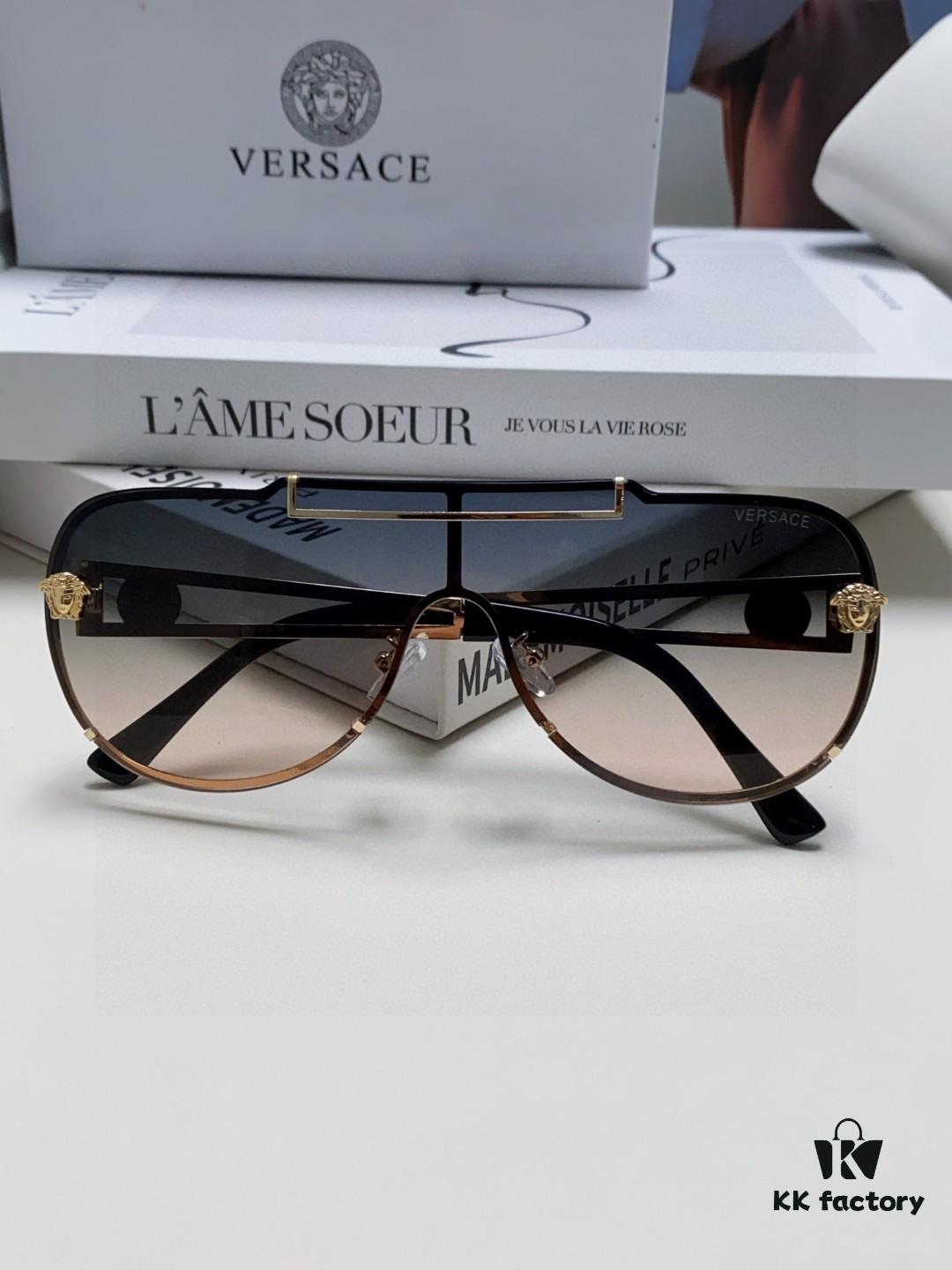 Versace 2024 New Fashion Oversized Letter Sunglasses for Women, UV-Protective One-Piece Tinted Lenses, Unisex Stylish Sun Glasses