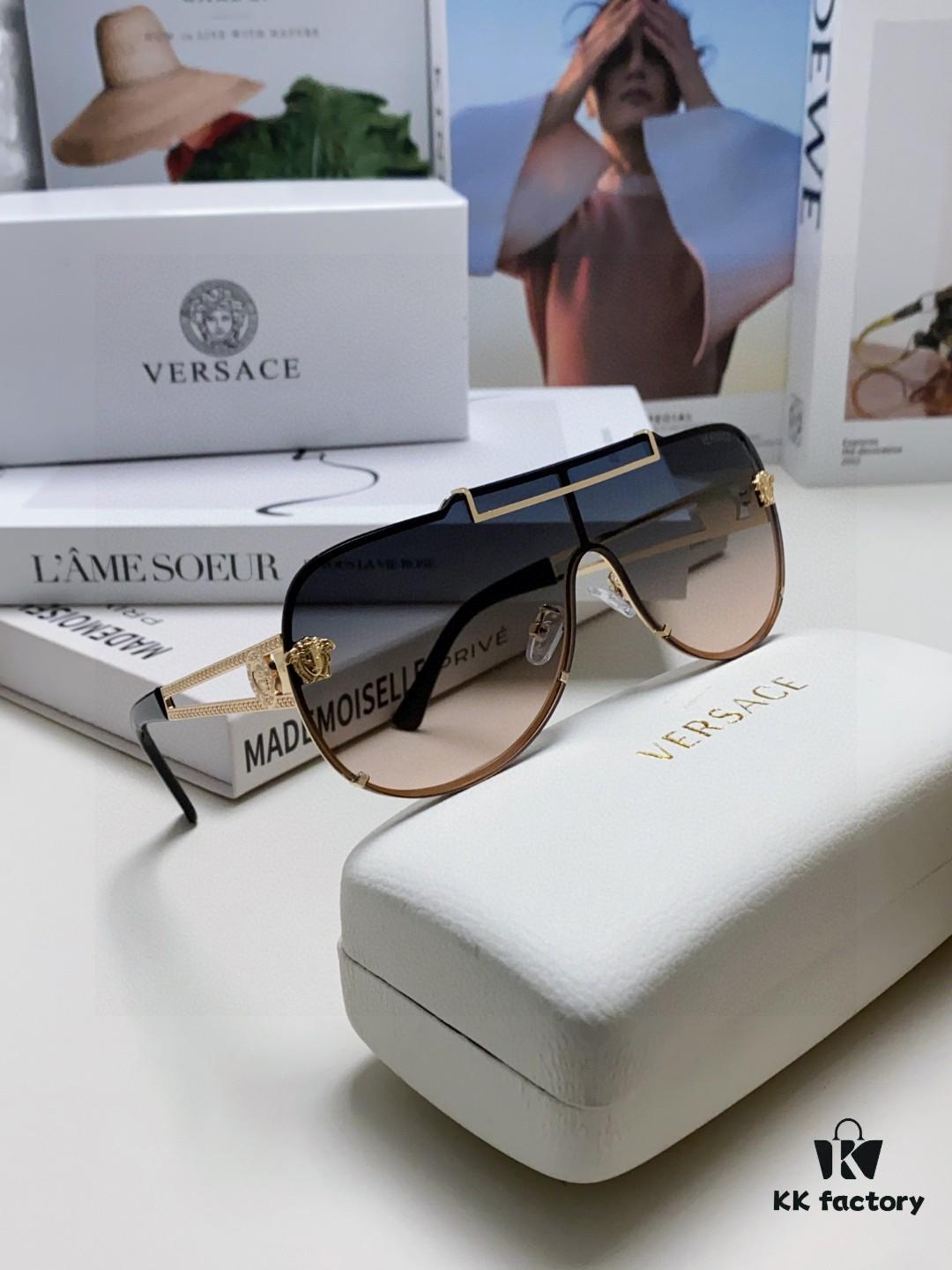 Versace 2024 New Fashion Oversized Letter Sunglasses for Women, UV-Protective One-Piece Tinted Lenses, Unisex Stylish Sun Glasses