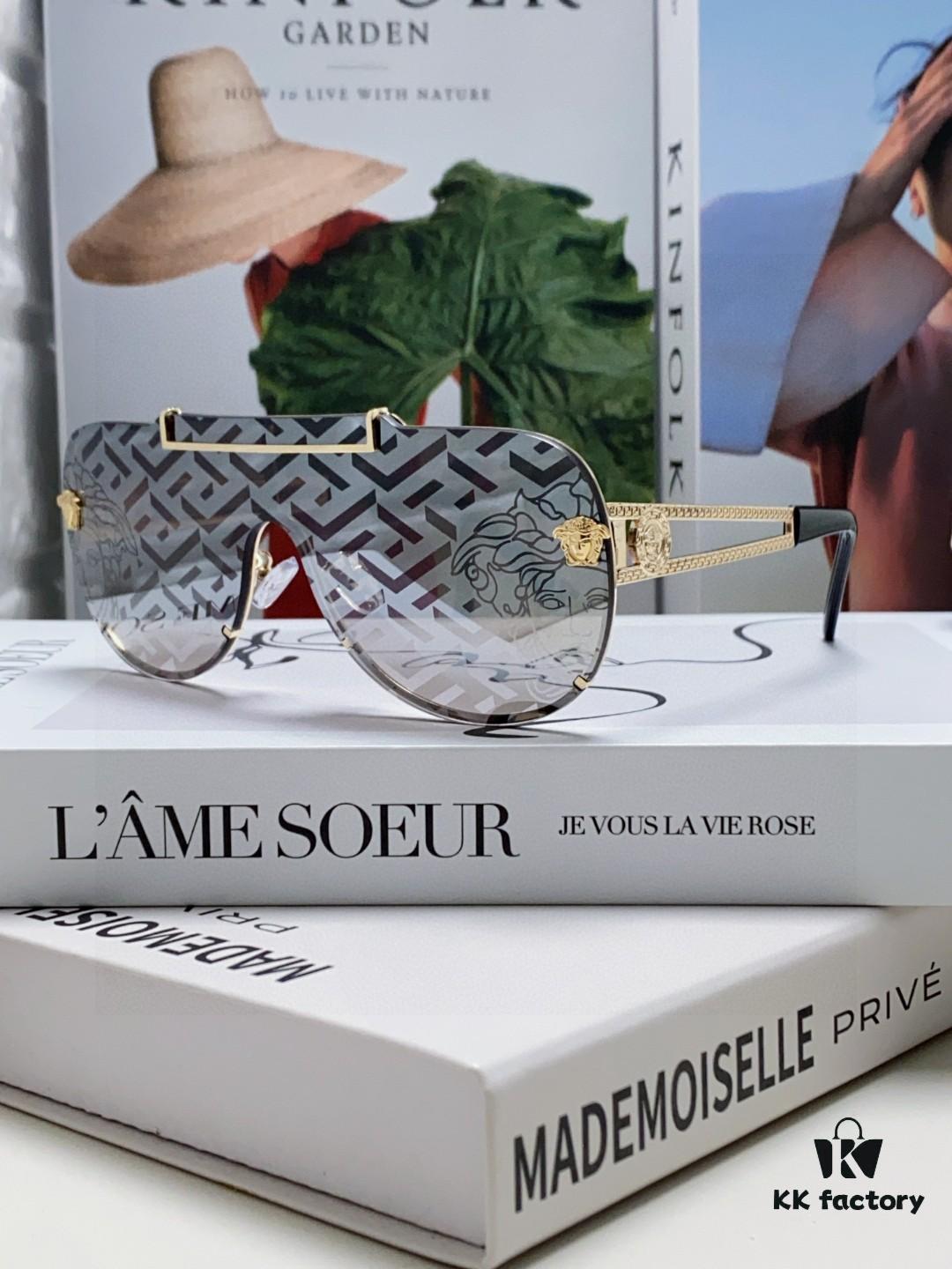 Versace 2024 New Fashion Oversized Letter Sunglasses for Women, UV-Protective One-Piece Tinted Lenses, Unisex Stylish Sun Glasses