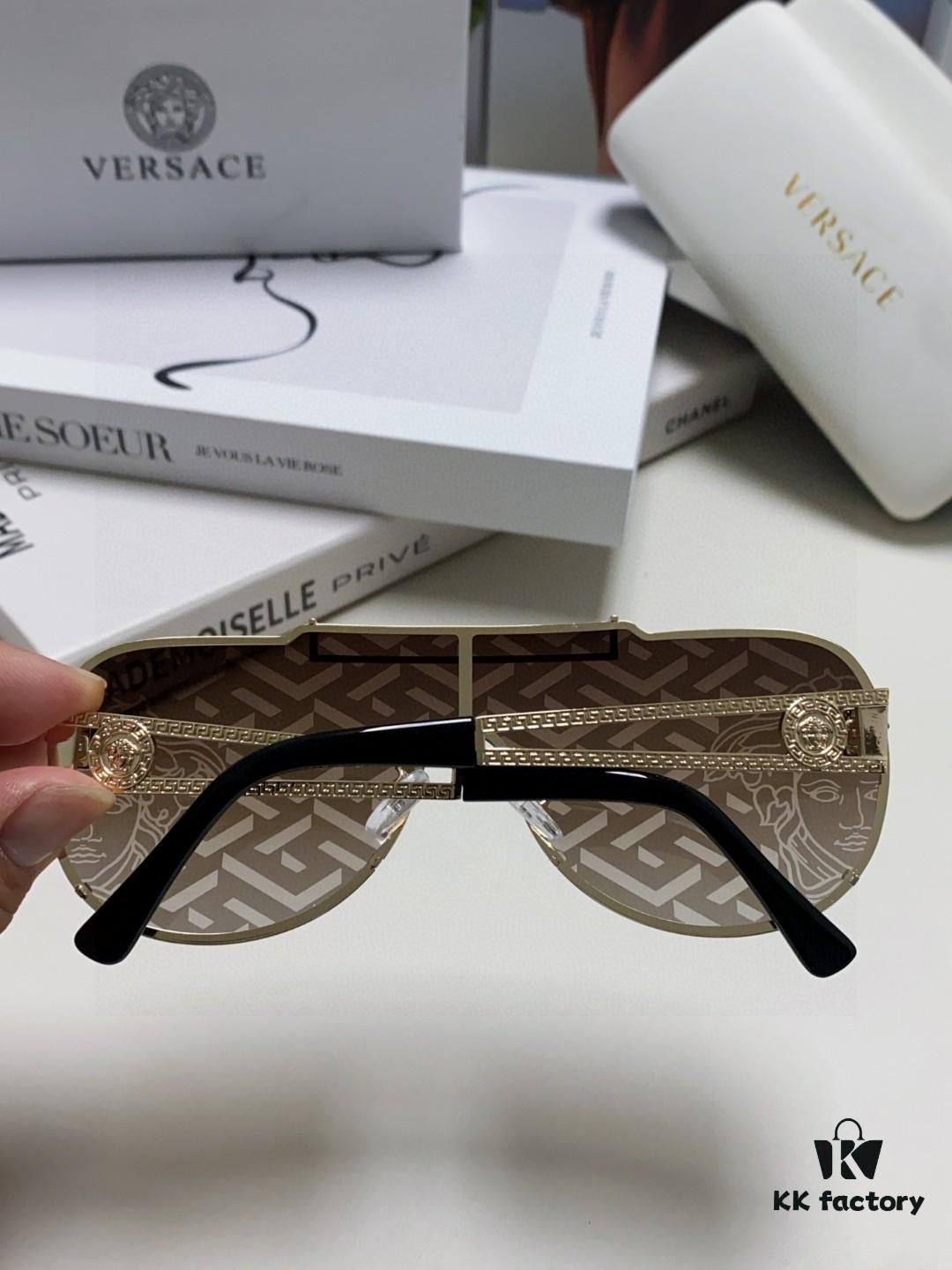 Versace 2024 New Fashion Oversized Letter Sunglasses for Women, UV-Protective One-Piece Tinted Lenses, Unisex Stylish Sun Glasses