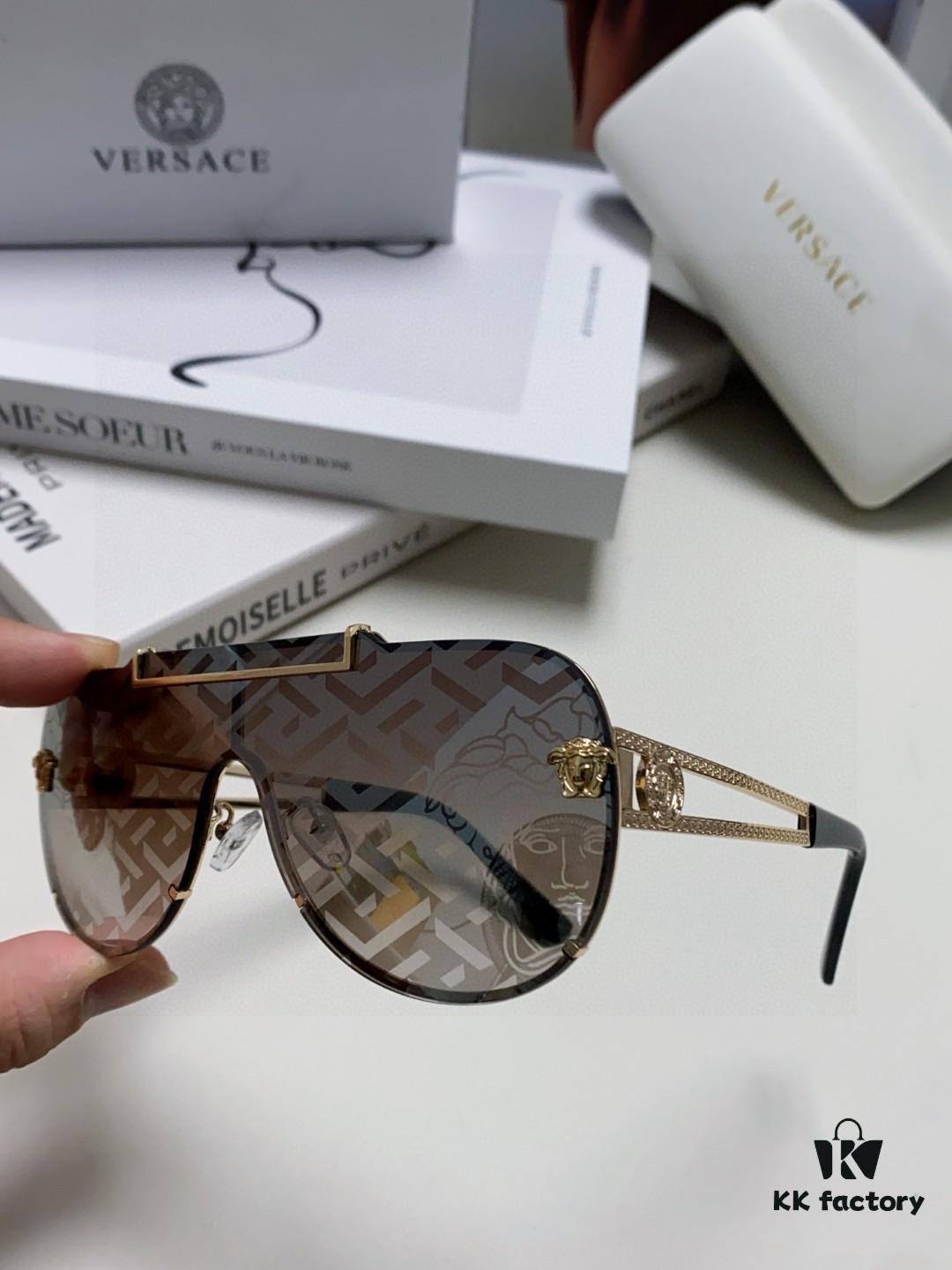 Versace 2024 New Fashion Oversized Letter Sunglasses for Women, UV-Protective One-Piece Tinted Lenses, Unisex Stylish Sun Glasses