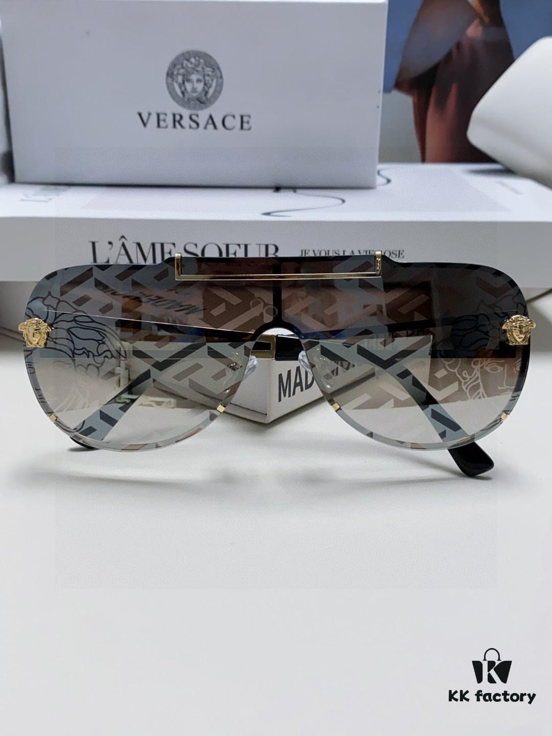 Versace 2024 New Fashion Oversized Letter Sunglasses for Women, UV-Protective One-Piece Tinted Lenses, Unisex Stylish Sun Glasses