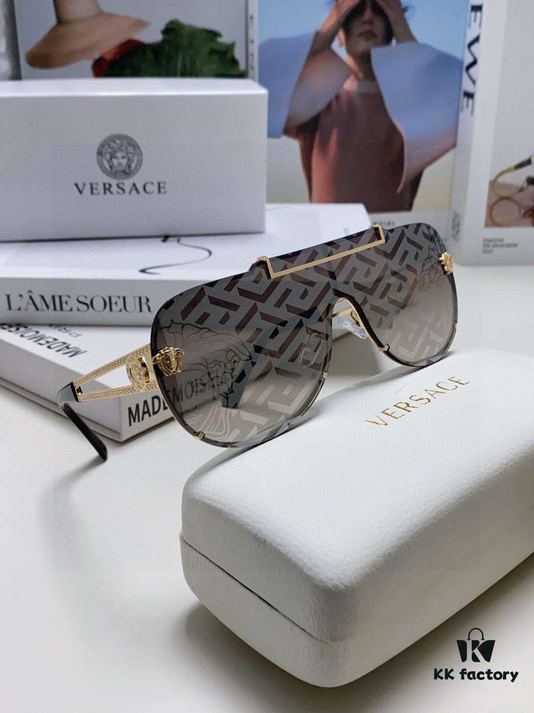 Versace 2024 New Fashion Oversized Letter Sunglasses for Women, UV-Protective One-Piece Tinted Lenses, Unisex Stylish Sun Glasses