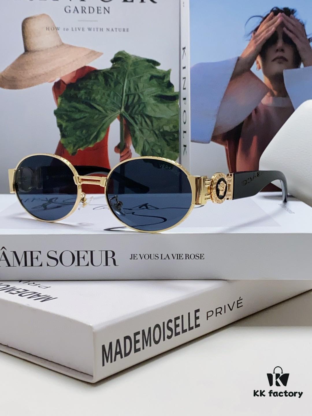 Versace New Retro Oval Sunglasses, Fashionable Unisex Sun Glasses, European and American Celebrity Style Shades