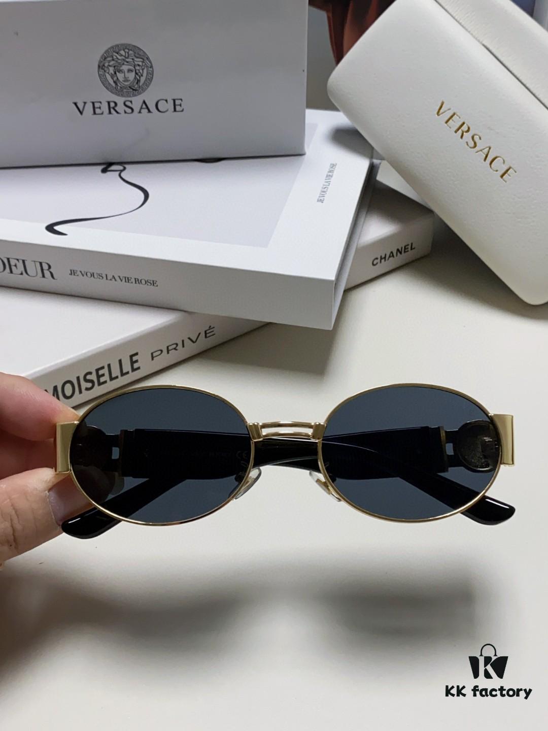 Versace New Retro Oval Sunglasses, Fashionable Unisex Sun Glasses, European and American Celebrity Style Shades