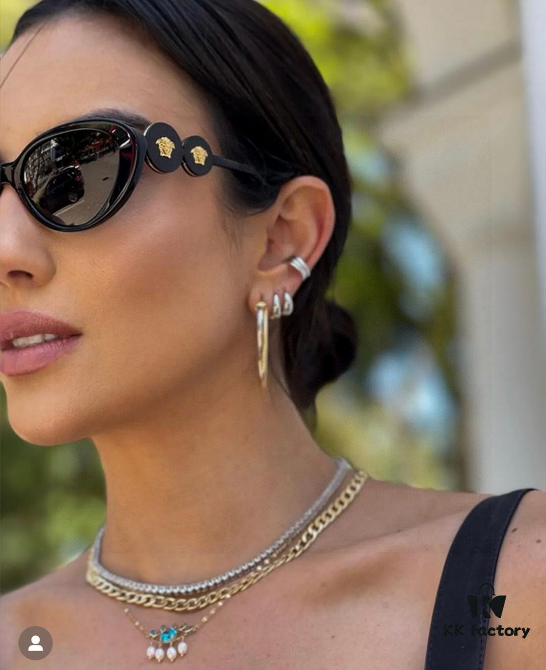 Versace VE4433 Cat-Eye Sunglasses with Oval Frame, Trendy Unisex Sun Glasses for Summer Travel