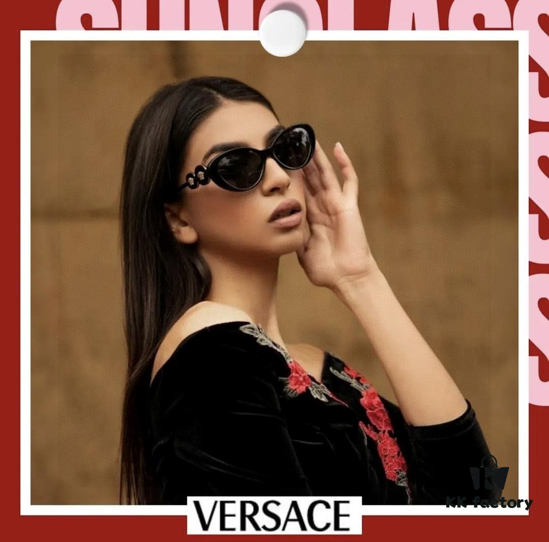 Versace VE4433 Cat-Eye Sunglasses with Oval Frame, Trendy Unisex Sun Glasses for Summer Travel