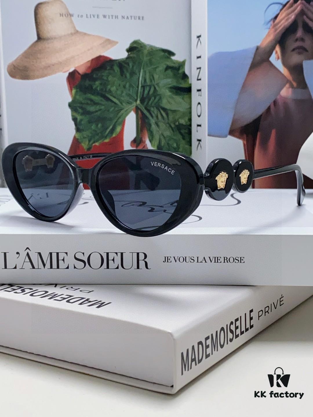 Versace VE4433 Cat-Eye Sunglasses with Oval Frame, Trendy Unisex Sun Glasses for Summer Travel