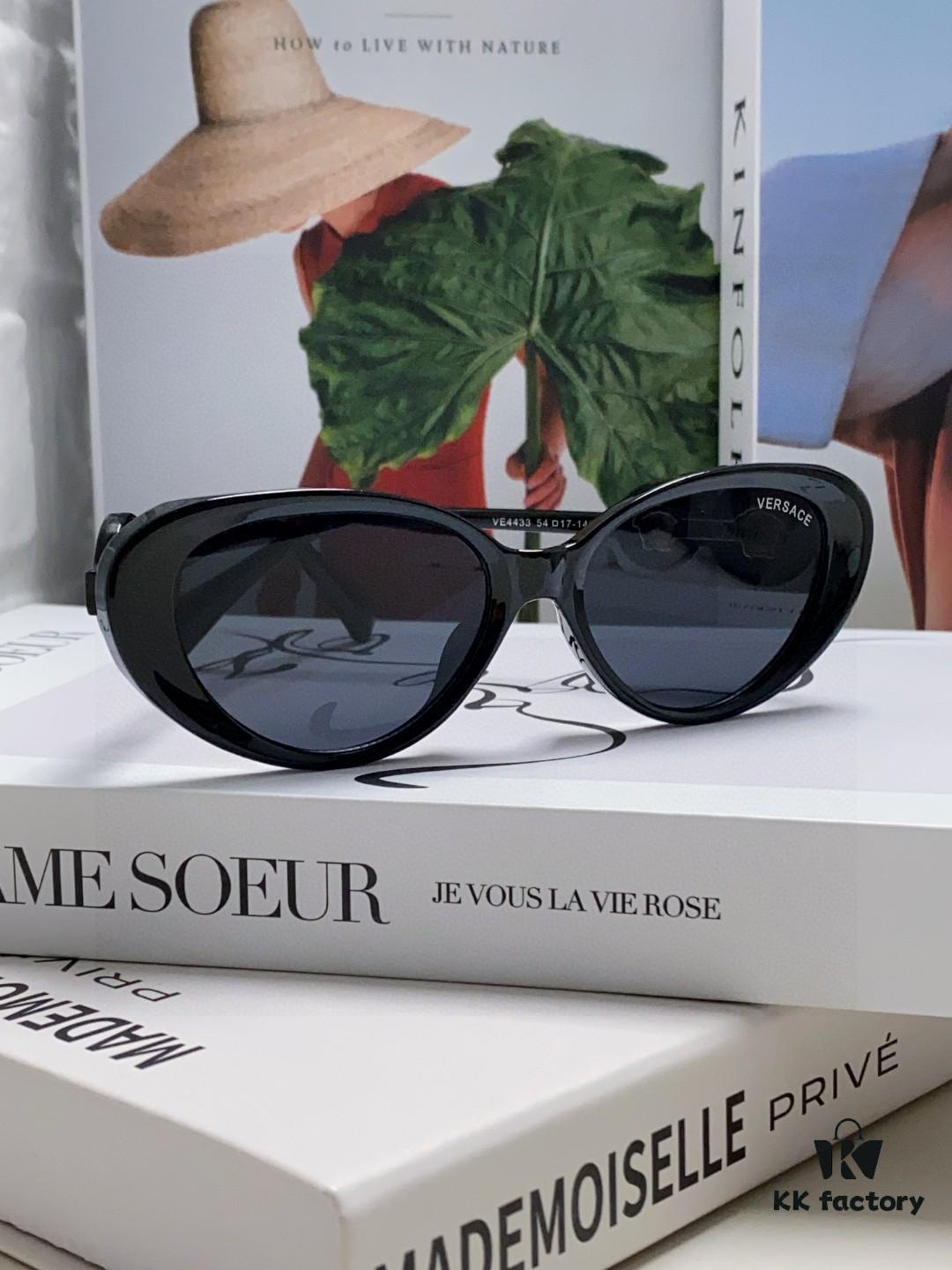 Versace VE4433 Cat-Eye Sunglasses with Oval Frame, Trendy Unisex Sun Glasses for Summer Travel