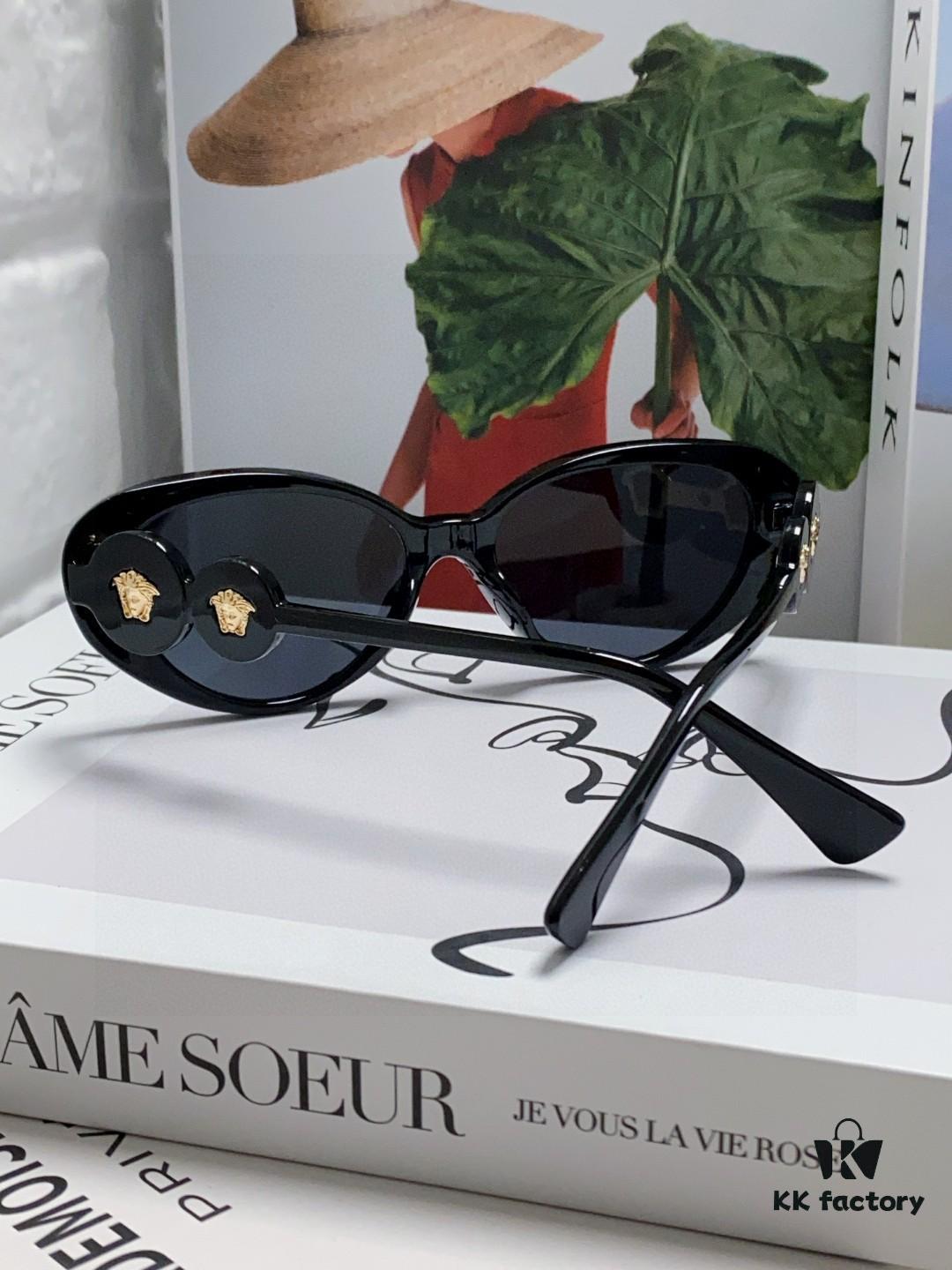 Versace VE4433 Cat-Eye Sunglasses with Oval Frame, Trendy Unisex Sun Glasses for Summer Travel