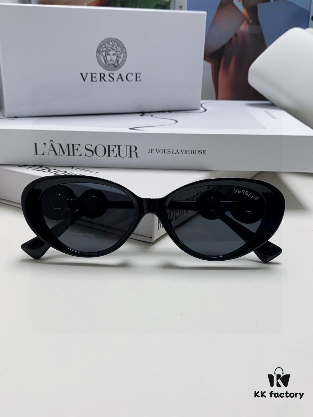 Versace VE4433 Cat-Eye Sunglasses with Oval Frame, Trendy Unisex Sun Glasses for Summer Travel