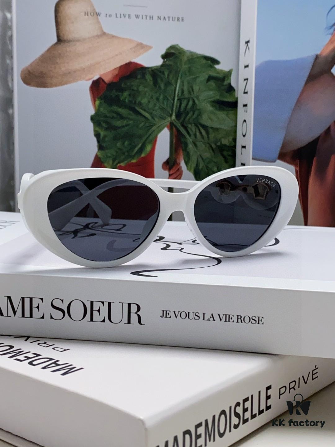 Versace Oval Cat-Eye Sunglasses VE4433, Fashionable Unisex Design, Stylish Summer Travel Sunglasses with Gold Frame