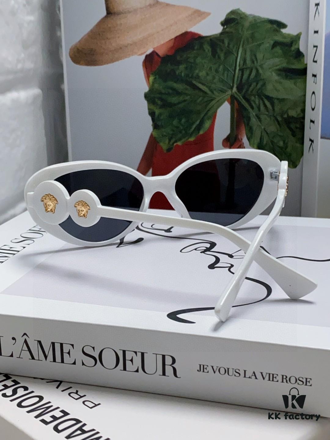 Versace Oval Cat-Eye Sunglasses VE4433, Fashionable Unisex Design, Stylish Summer Travel Sunglasses with Gold Frame