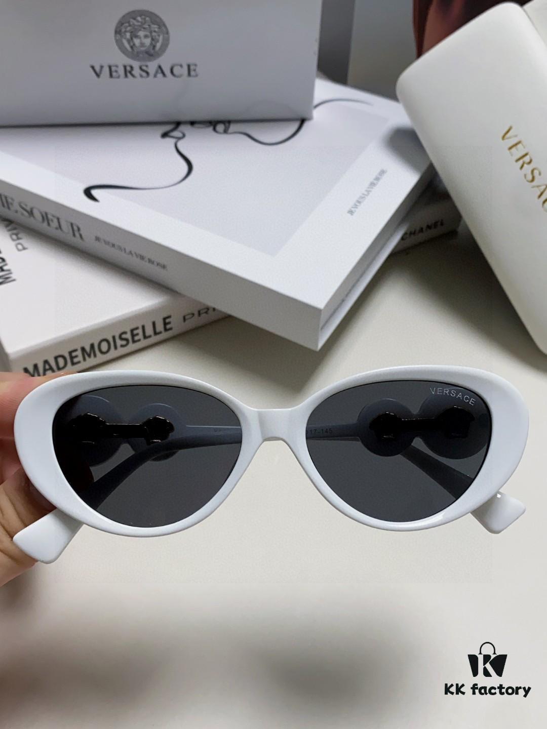 Versace Oval Cat-Eye Sunglasses VE4433, Fashionable Unisex Design, Stylish Summer Travel Sunglasses with Gold Frame