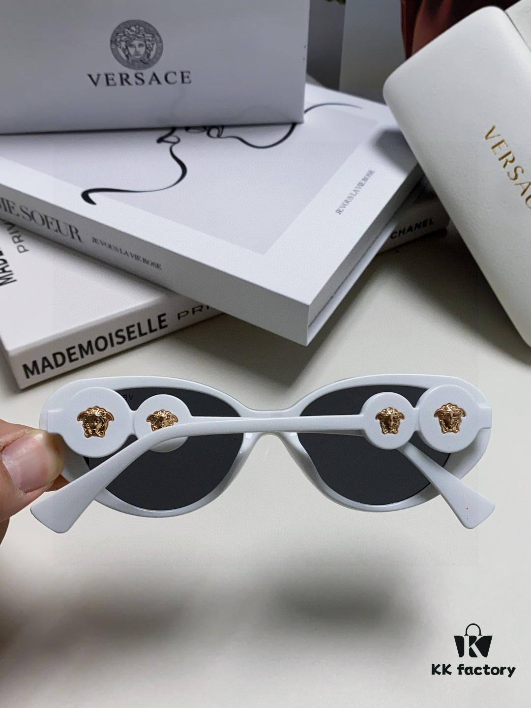 Versace Oval Cat-Eye Sunglasses VE4433, Fashionable Unisex Design, Stylish Summer Travel Sunglasses with Gold Frame