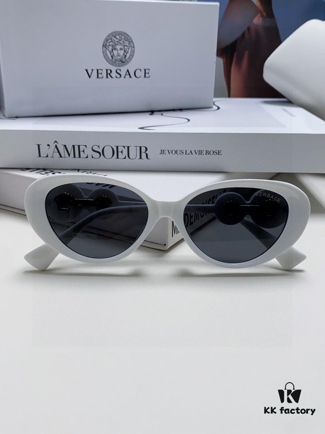 Versace Oval Cat-Eye Sunglasses VE4433, Fashionable Unisex Design, Stylish Summer Travel Sunglasses with Gold Frame