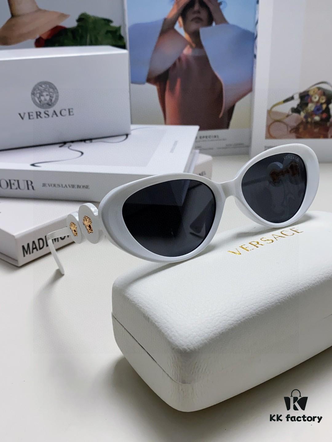 Versace Oval Cat-Eye Sunglasses VE4433, Fashionable Unisex Design, Stylish Summer Travel Sunglasses with Gold Frame